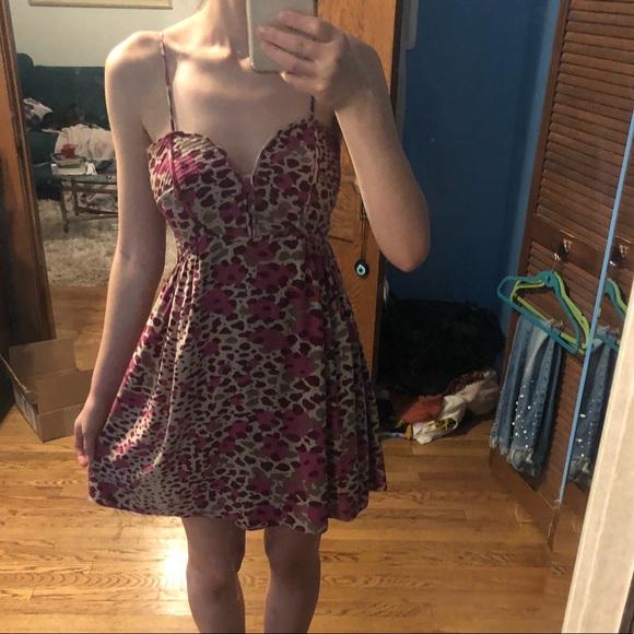 Parker Dresses & Skirts - Parker Silk Print Dress Maroon and Tan Small